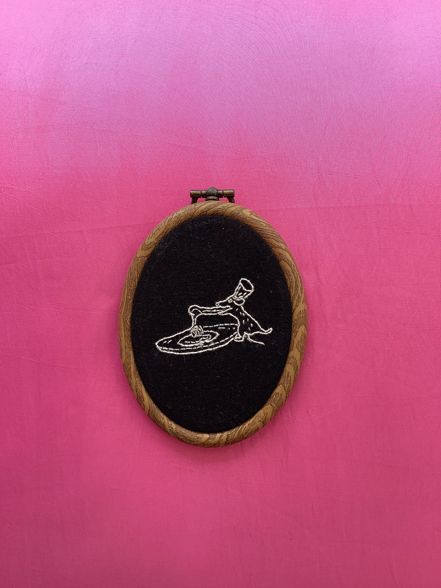 Mouse eating pasta hoop by Embroider Geek