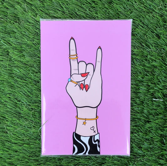 Sinead And Peggy A4 Print - Rock And Roll Hand (Pink)