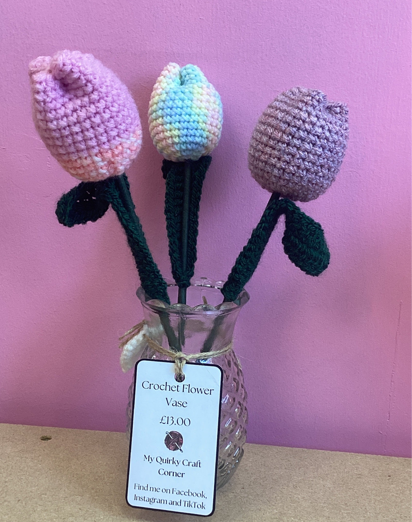 Pink, Purple and pastel Flower Vase by My Quirky Craft Corner