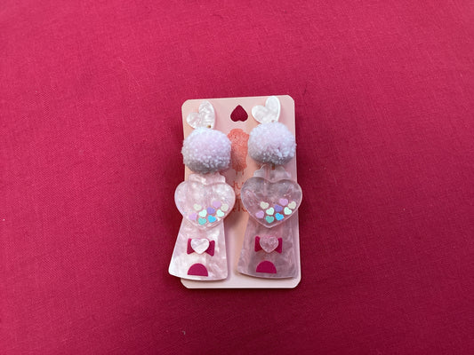 Pink Pom love heart earrings by Moody Cow Creates