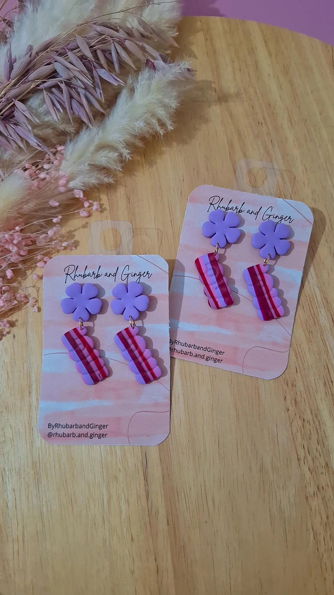 Purple/Pink LOVE Flower Earrings by Rhubarb & Ginger