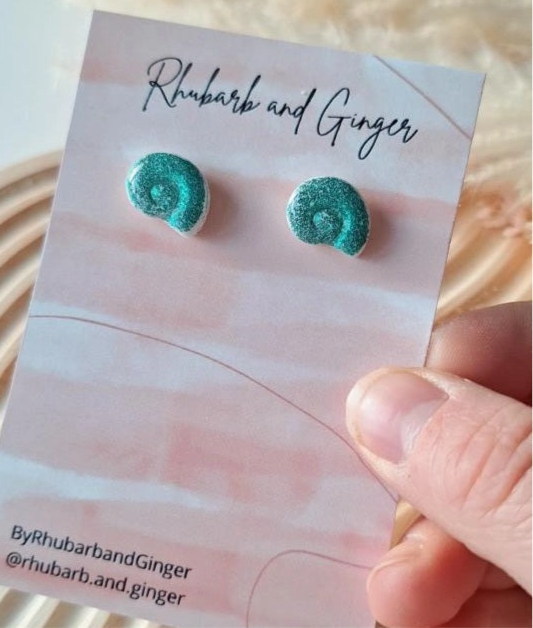Glittery Green Shell studs Earrings by Rhubarb & Ginger