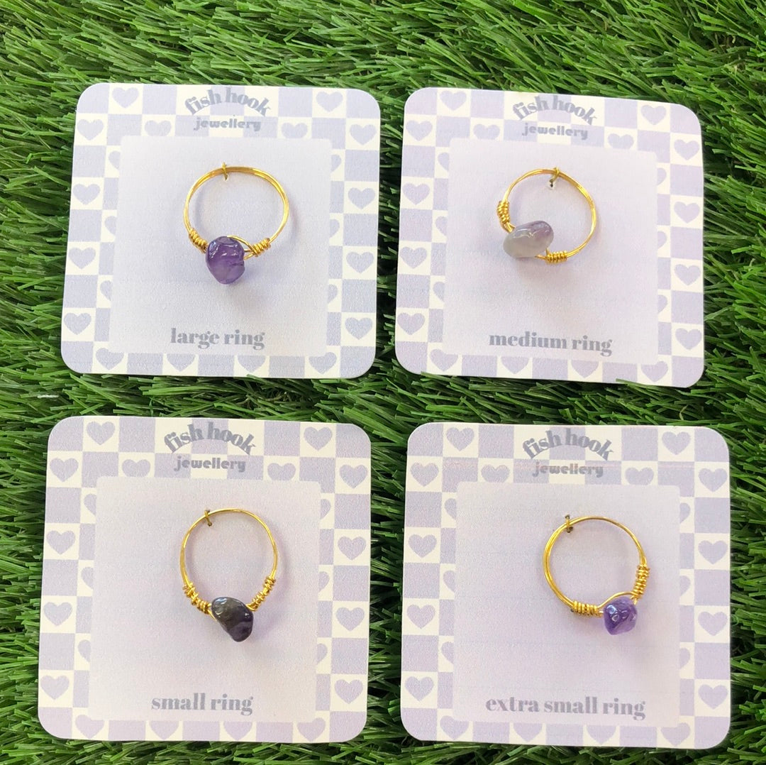 Fish Hook Purple Gem Rings