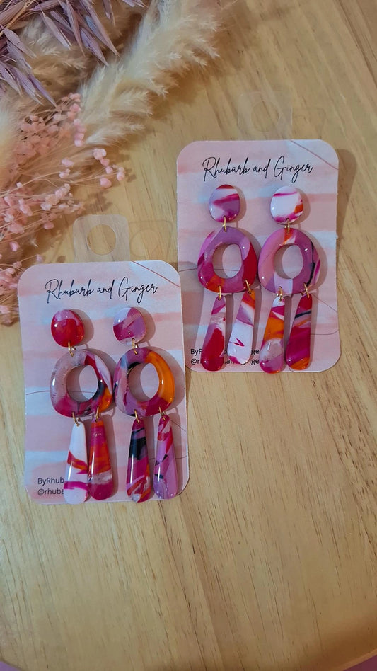 Pink/Orange Dangle Glazed Earrings by Rhubarb & Ginger