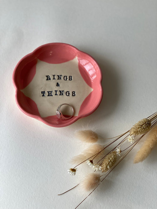 Pink ‘Rings & Things’ flower dish - by Ceramics in the Annexe