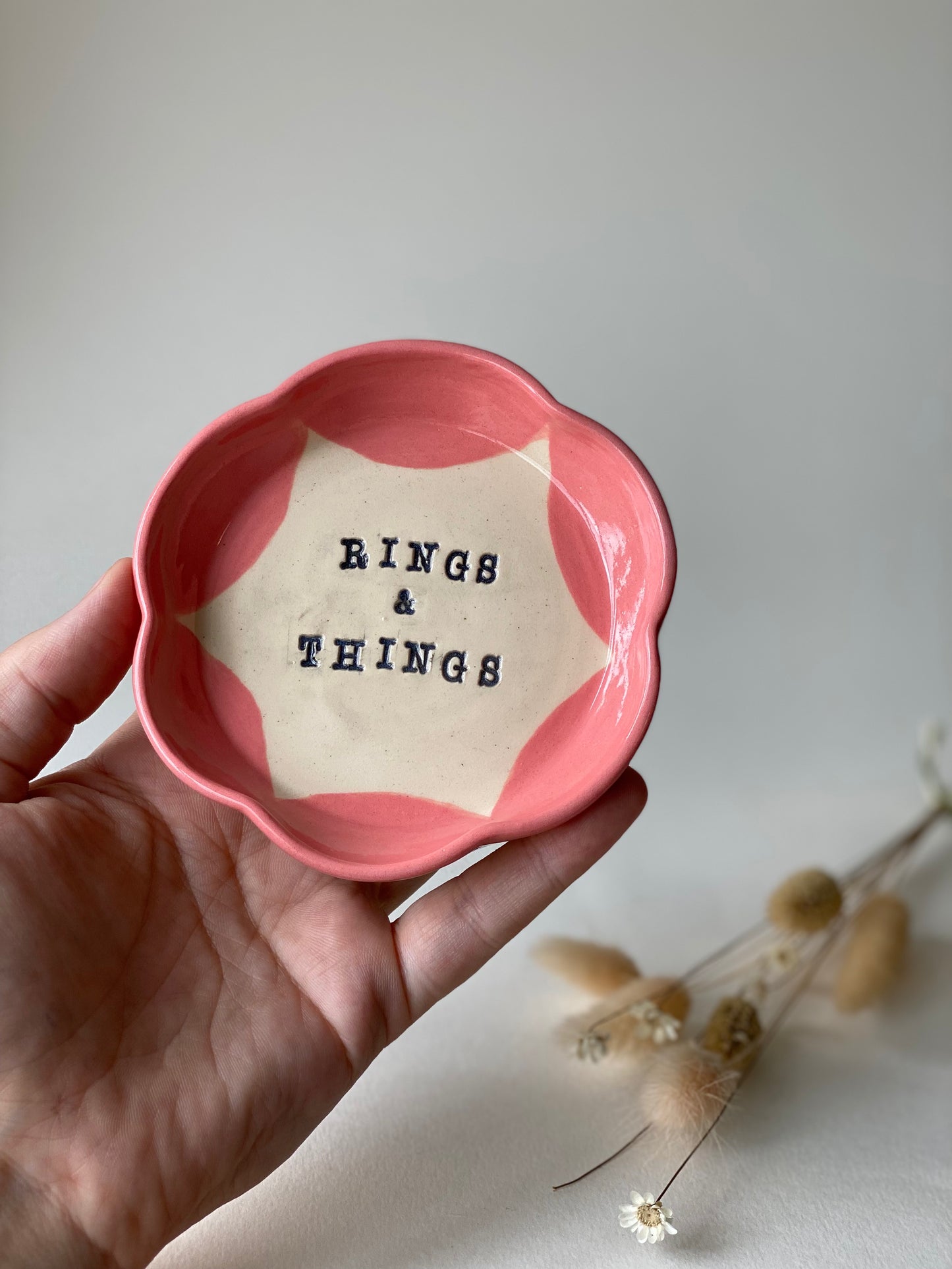 Pink ‘Rings & Things’ flower dish - by Ceramics in the Annexe