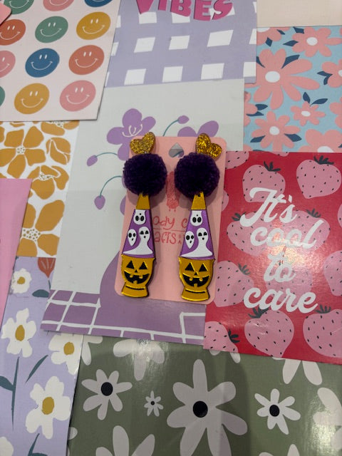 Purple Pom ghost lava lamp earrings by Moody Cow Crafts