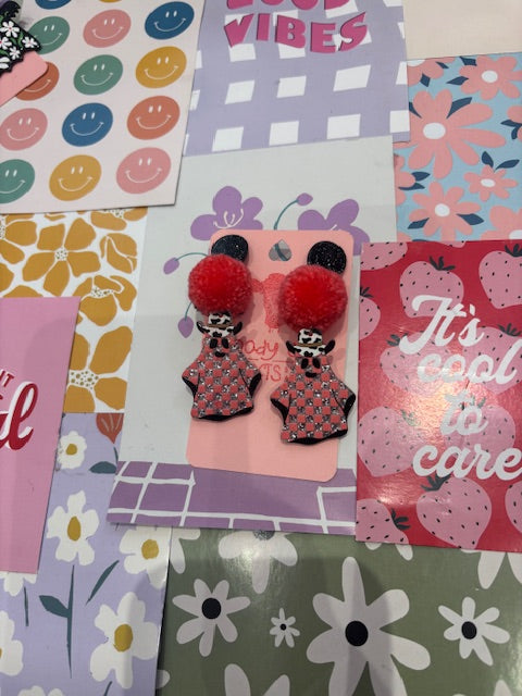 Pink Pom ghost earrings by Moody Cow Crafts