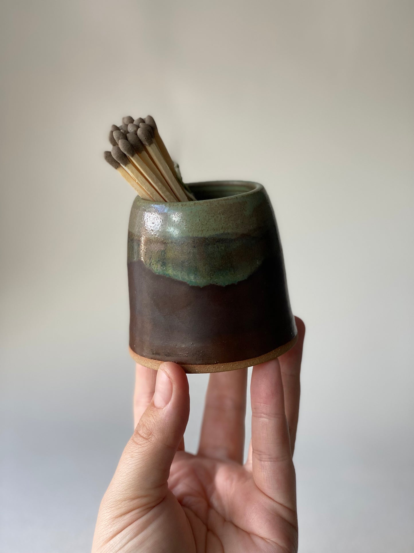 Walnut & Green Matchstick Holder & matches - by Ceramics in the Annexe
