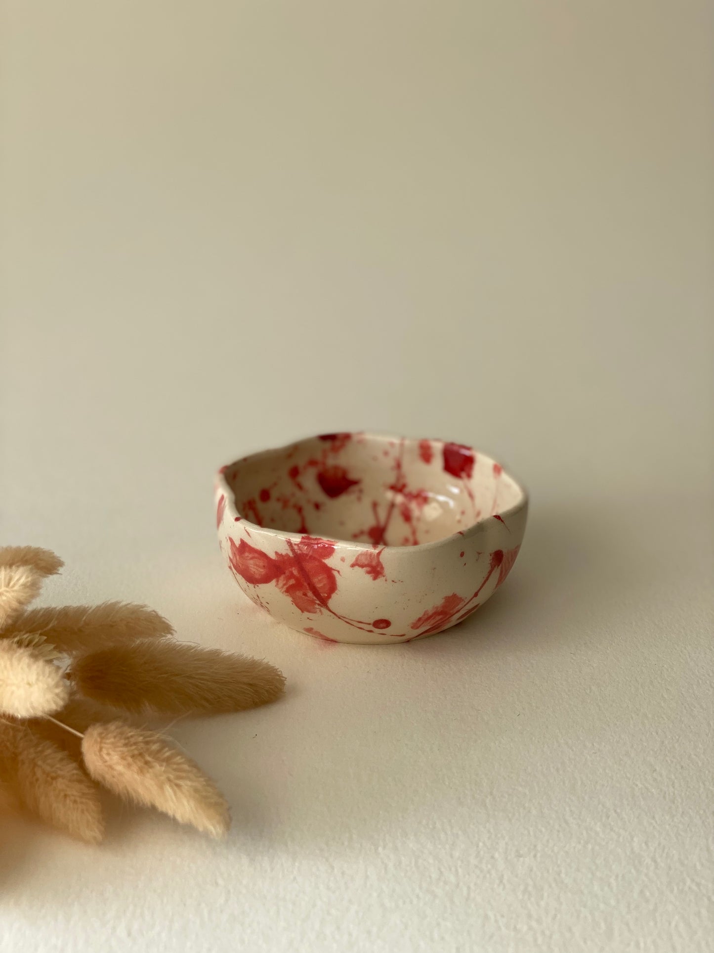 Pink & Red Splatter Flower Trinket - by Ceramics in the Annexe