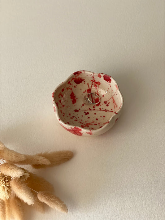 Pink & Red Splatter Flower Trinket - by Ceramics in the Annexe