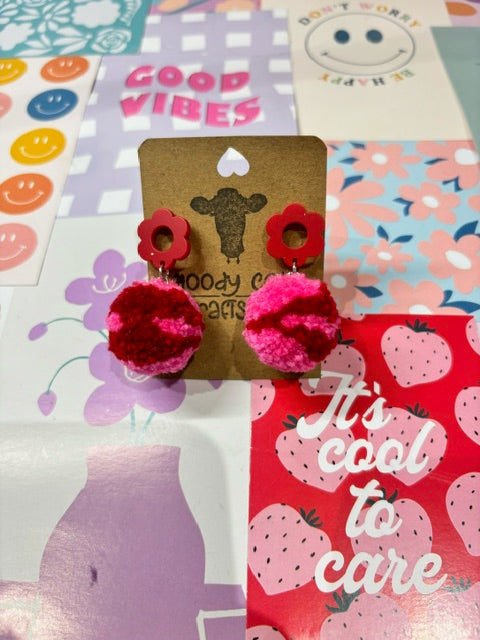 Single Pom Earrings - Moody Cow