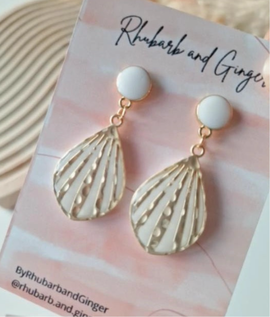 White on White Shell Dangles Earrings by Rhubarb & Ginger