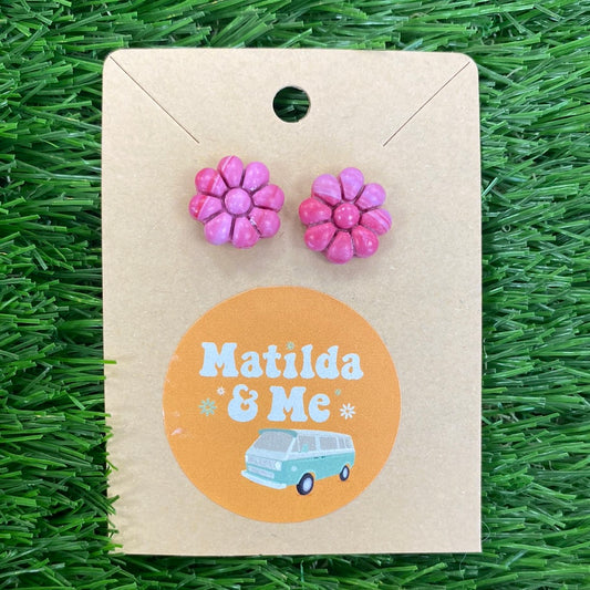 Matilda & Me Pink Flower Marble Studs