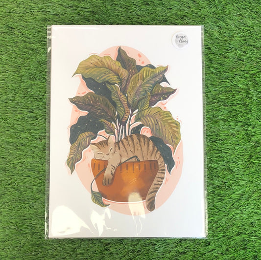 Anna Cheng A4 Print - Cat in Plant Pot