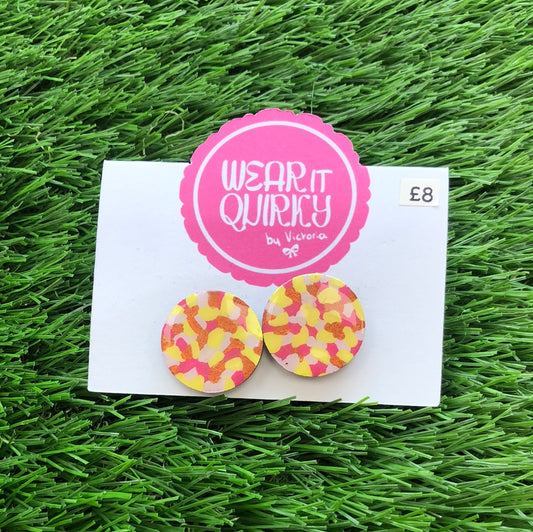 Wear It Quirky £8 Studs - Yellow/Pink Circles