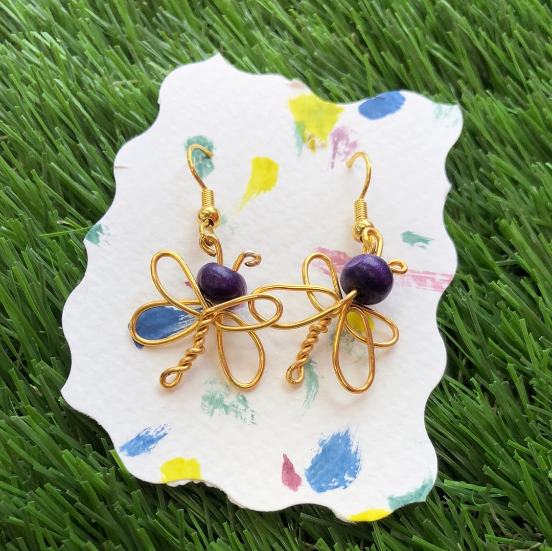 Beau Soleil Gold Dragonfly with beads Earrings