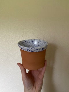 Blue and white speckled large pot by Chynhale Ceramics