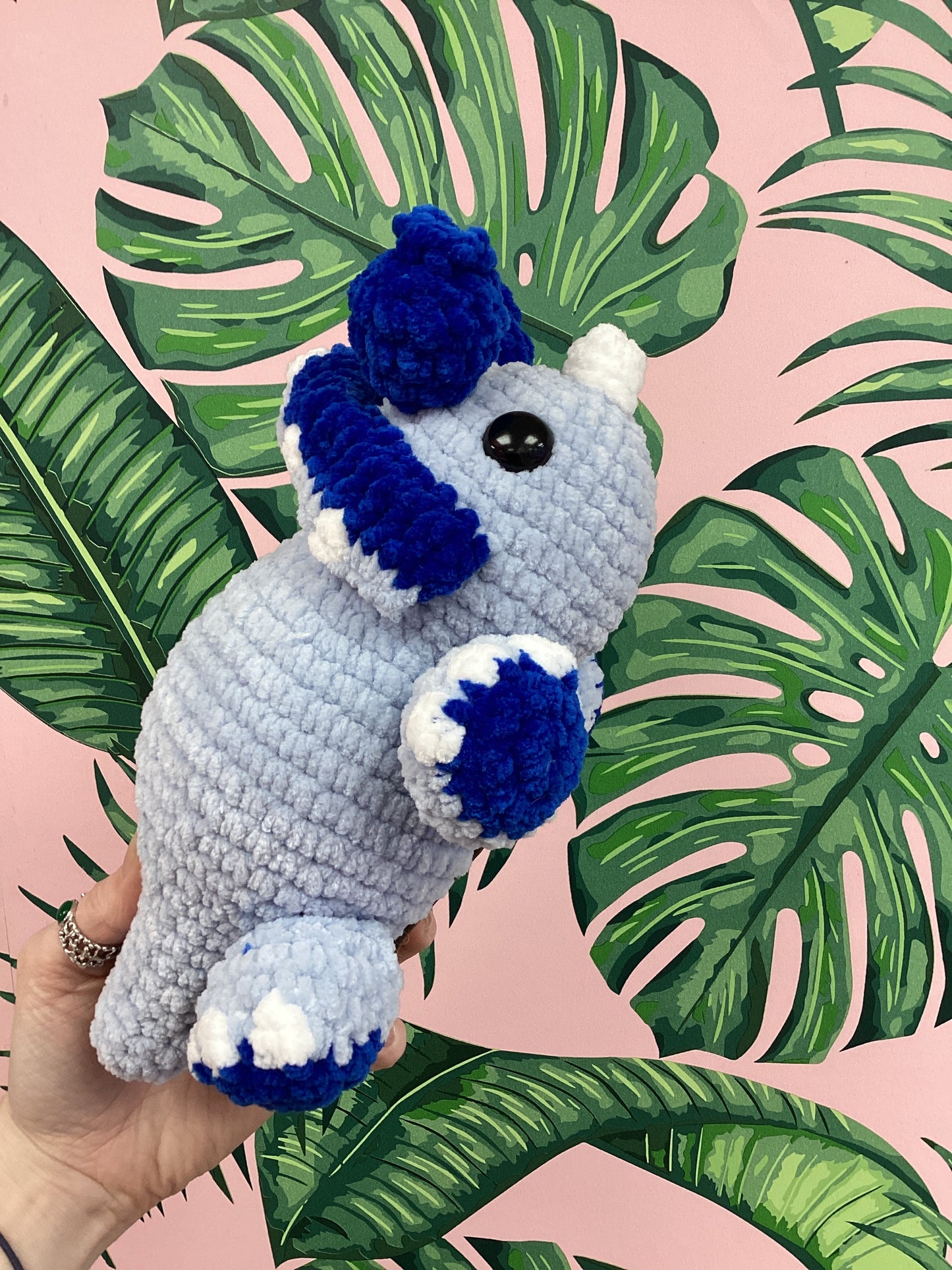 Crocheted Blue Dinosaur by Aurora Crochet