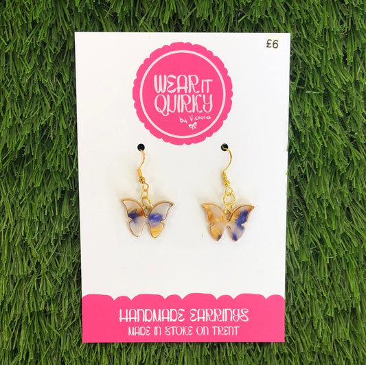 Wear It Quirky £6 Dangle Earrings - Purple/White Butterflies