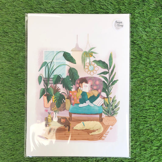 Anna Cheng A4 Print - Reading Chair with Houseplants
