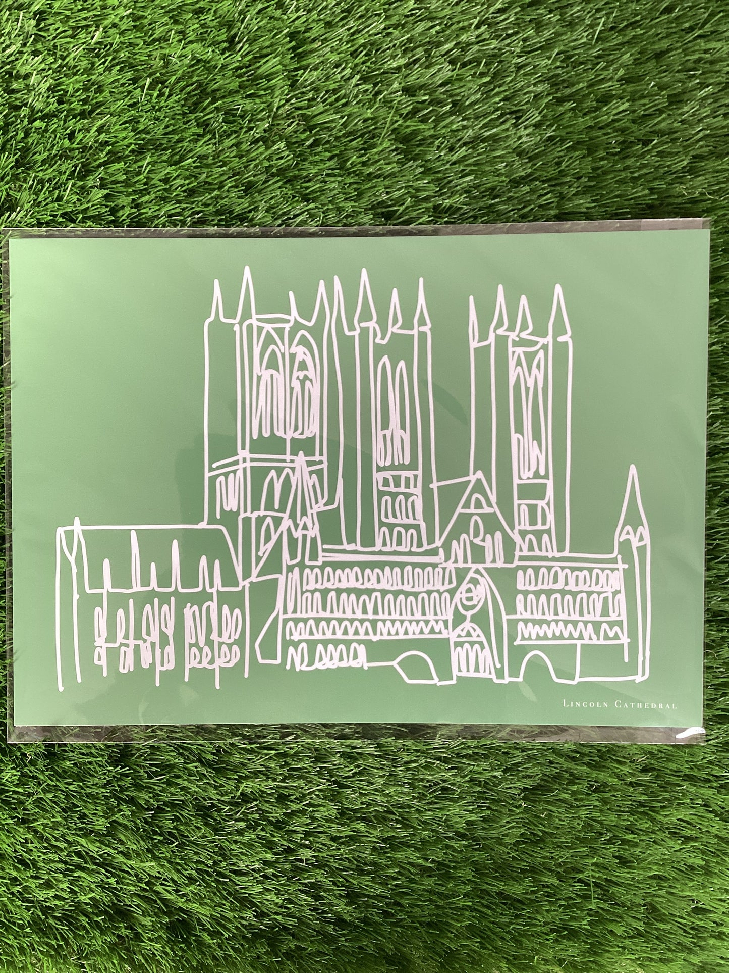 Natalie Cass Art A4 Print - Lincoln Cathedral Green & White Landscape