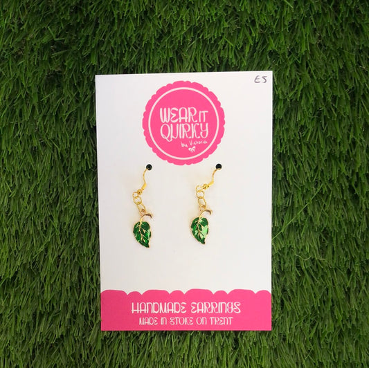 Wear It Quirky £5 Dangle Earrings - Green Leaf