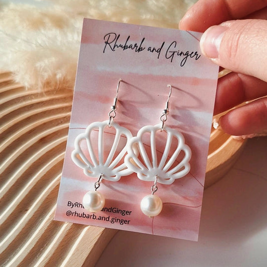 Shell and Pearl Dangles Earrings by Rhubarb & Ginger