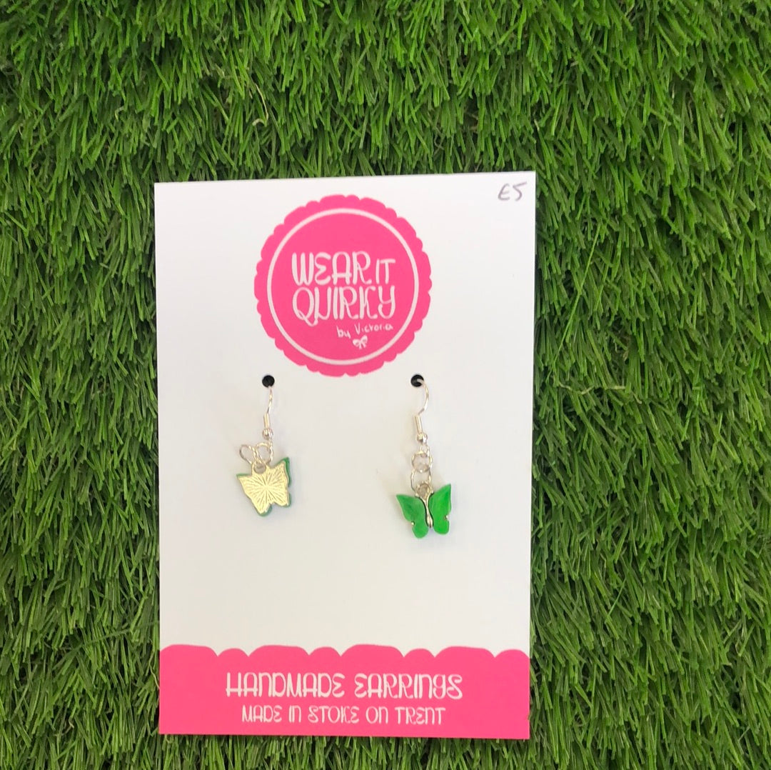 Wear It Quirky £5 Dangle Earrings - Green Butterflies