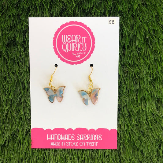 Wear It Quirky £6 Dangle Earrings - Pink/Blue Butterflies