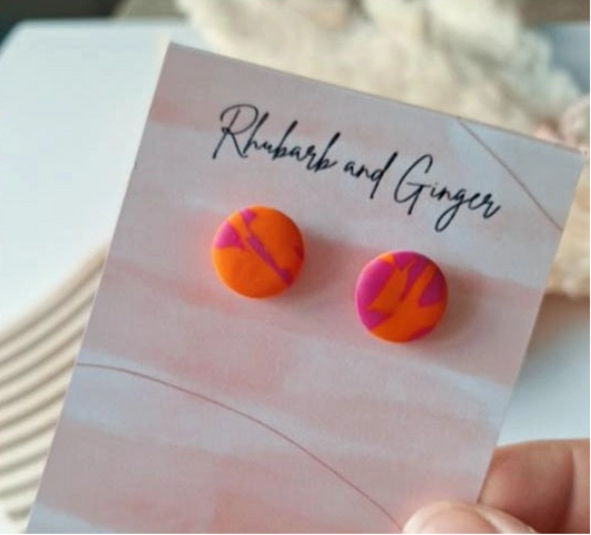 Orange and Pink circle shaped stud earrings Earrings by Rhubarb & Ginger