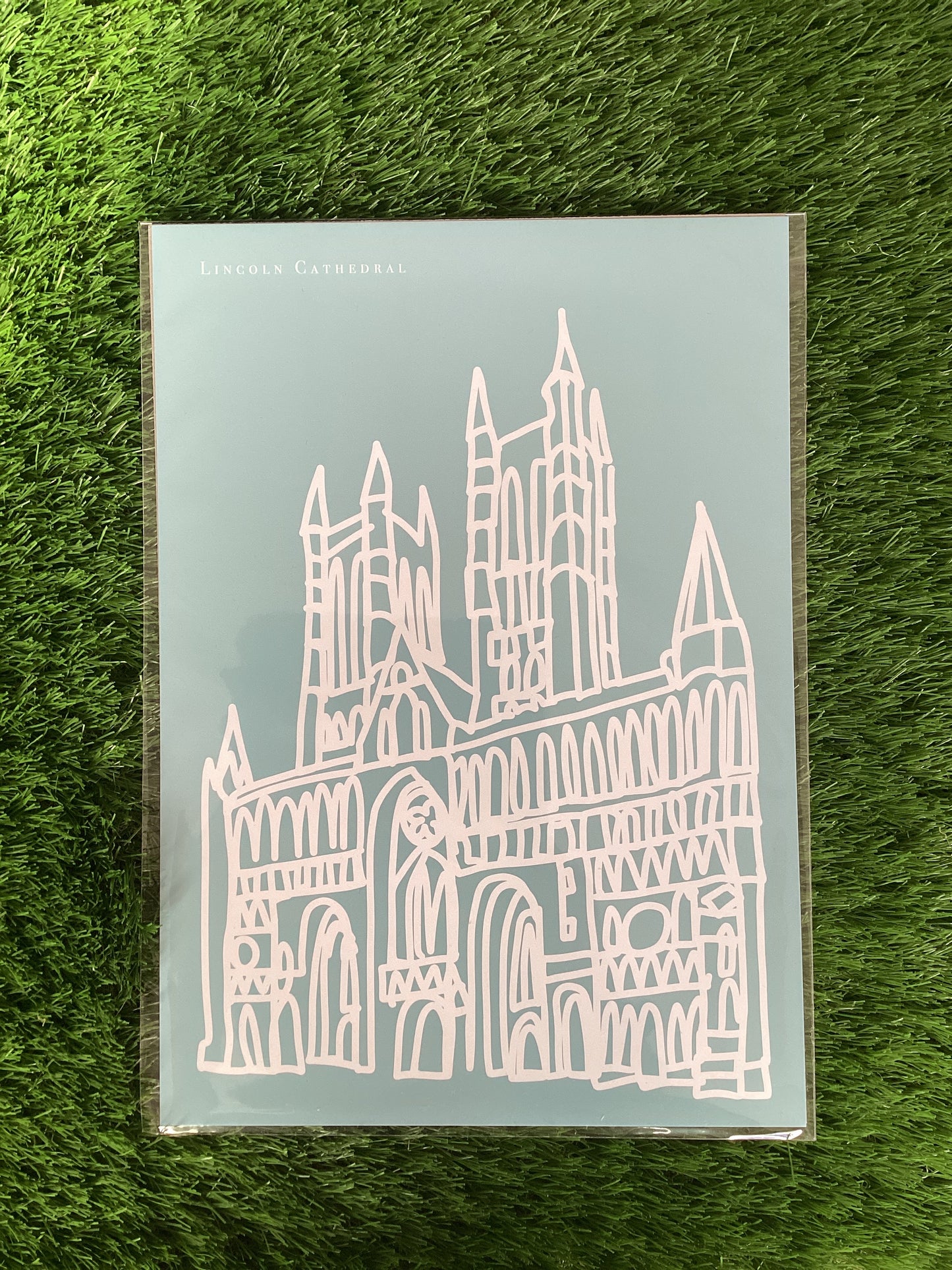 Natalie Cass Art A4 Print - Lincoln Cathedral Blue & White Portrait