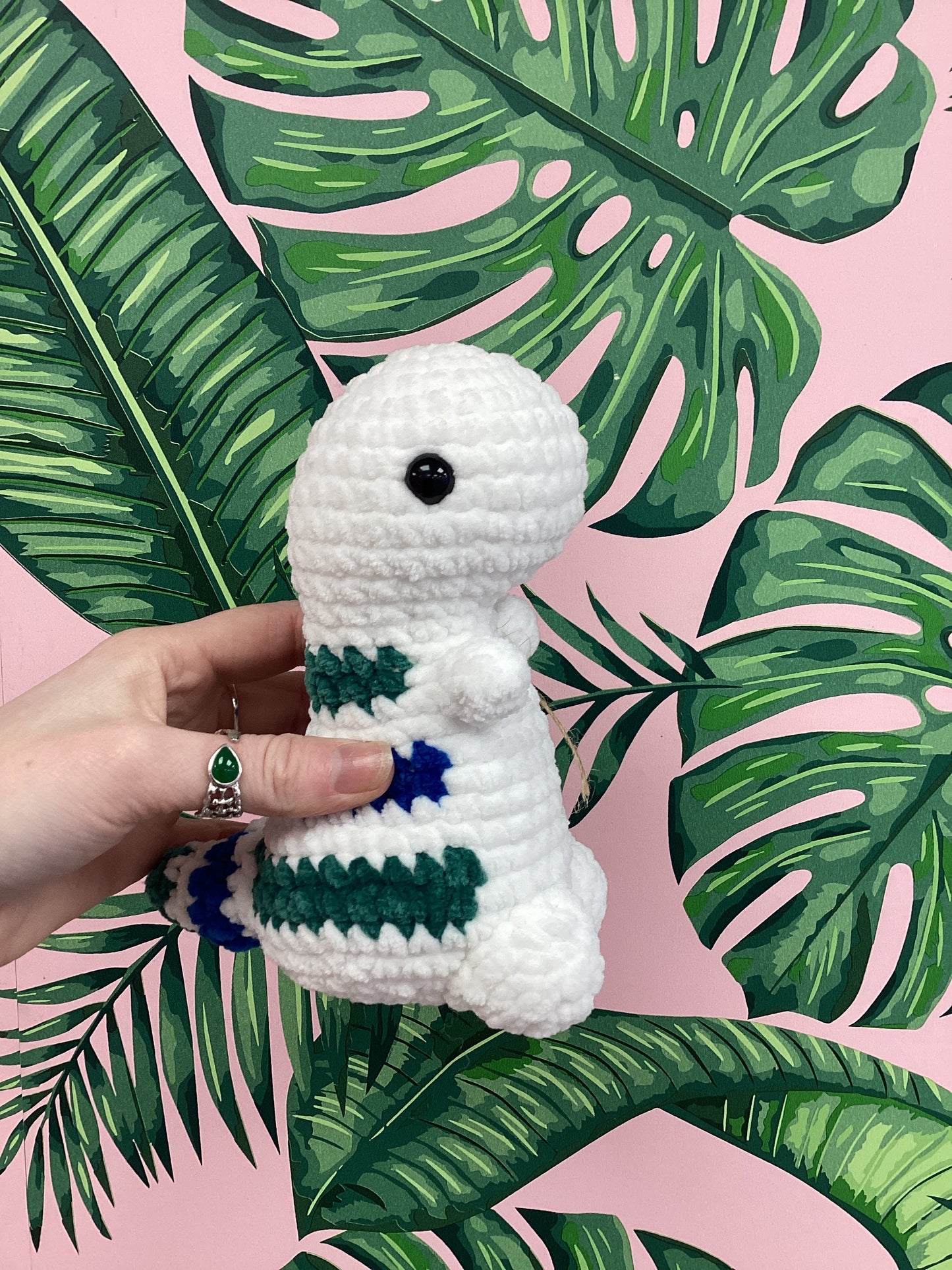 Crocheted White Dinosaur by Aurora Crochet