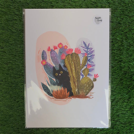 Anna Cheng A4 Print - Cat & Cactus