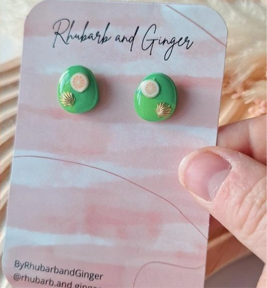 Green summer fruit and shells studs Earrings by Rhubarb & Ginger
