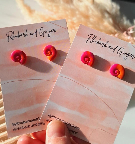Pink and Orange shell studs Earrings by Rhubarb & Ginger