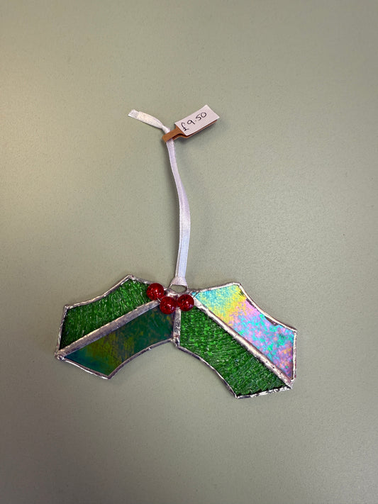 Double Holly (green) by Sarah Wales Glass