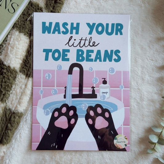 Wash Your Little Toe Beans A4 Print by Designed by Leanne