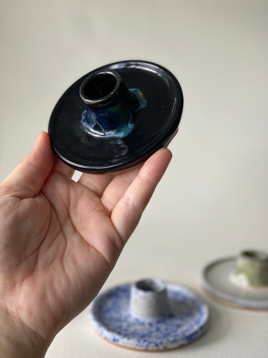 Black & Green Drip Candlestick Holder - by Ceramics in the Annexe