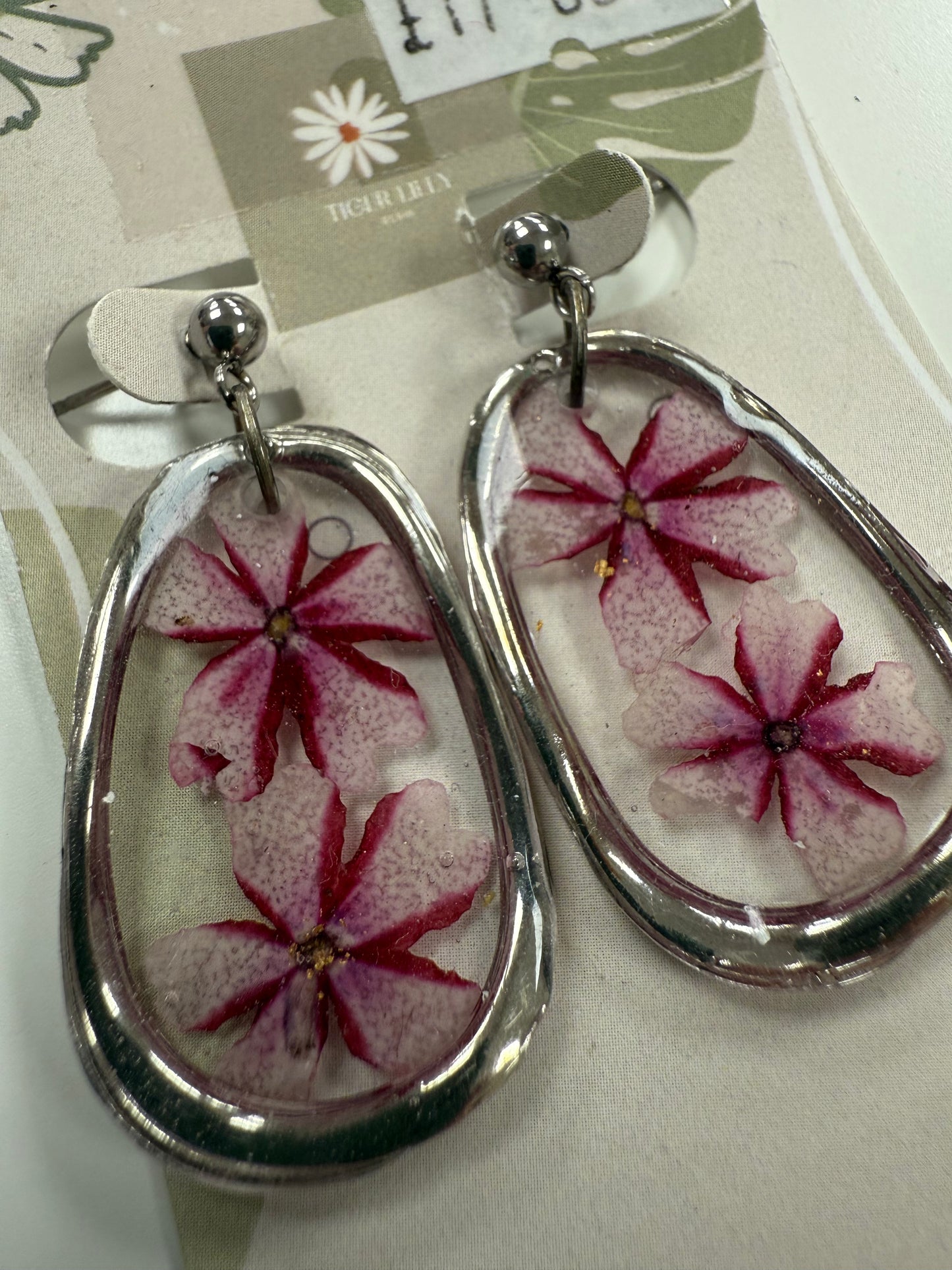 Floral Earrings, Silver by Tiger Lilly Resin