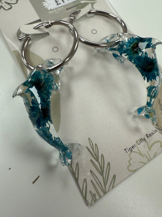 Dolphin Silver Hoop Earrings by Tiger Lilly Resin