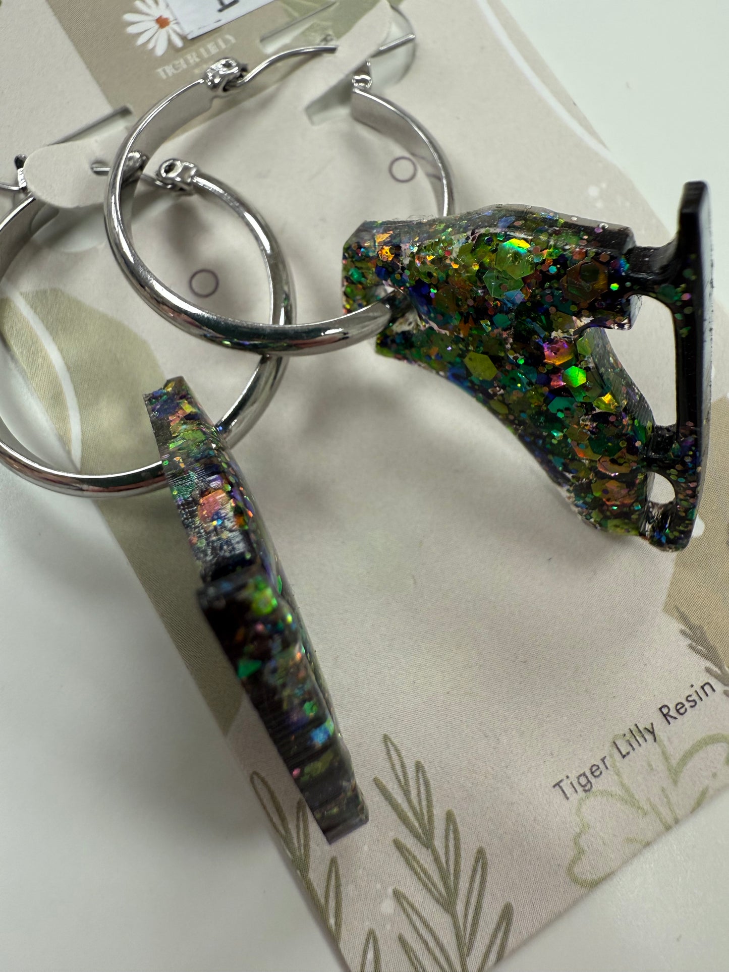 Ice Skates Silver Hoop Earrings by Tiger Lilly Resin