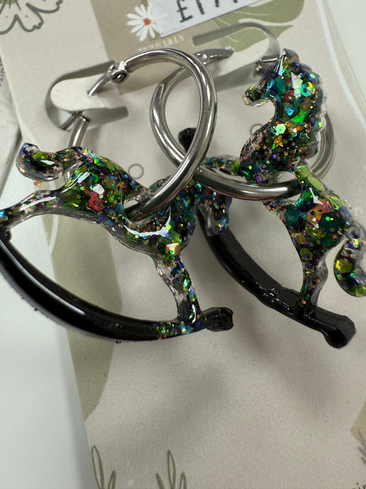 Rocking Horse Silver Hoop Earrings by Tiger Lilly Resin